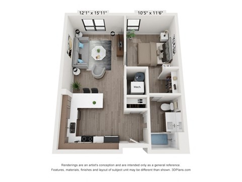 Old Town Lofts 1x1A Floor Plan